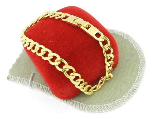 Pulseira Masculina 21cm 7mm Largura Folheado Ouro Pl490 Comprimento 21 Cm