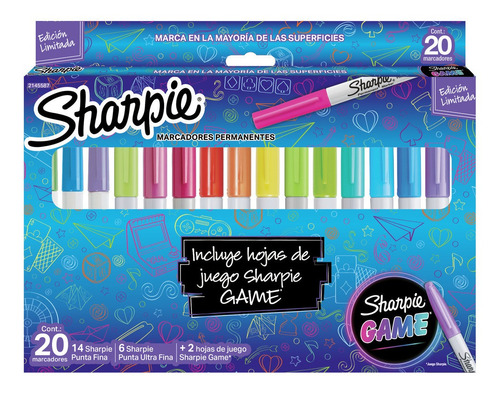 Marcador Sharpie Permanente Game X 20un + Tarjetas