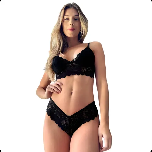 Conjunto Lingerie Sensual Renda Sutiã E Calcinha Feminino