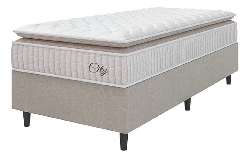 Cama box Solteiro molas ensacadas city pillow bege até 110kg cor branco bege