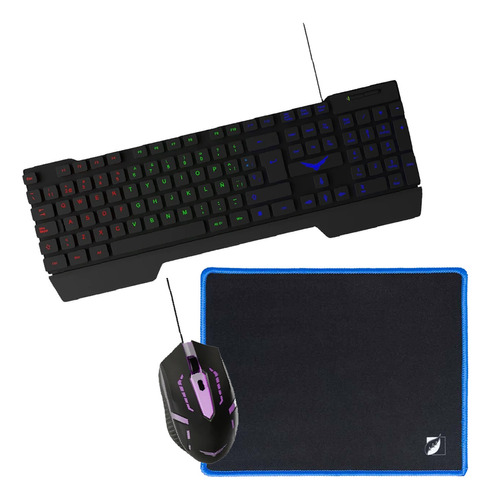 Kit Gamer Tapete Teclado Mouse Usb Luz Led Iluminado Español