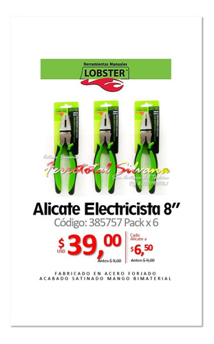 Alicate Electricista 8 Lobster Cod:385757 Oferta Pack_x_6