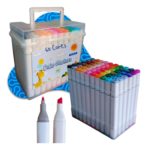 Kit Canetinhas Coloridas Maleta 60 Cores Brush Pen Dupla