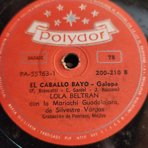 Pasta Lola Beltran Y La Mariachi Guadalajara Polydor C590