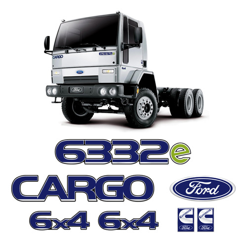 Kit Adesivos Cargo 6332e Cummins 6x4 Emblemas Caminhão Ford