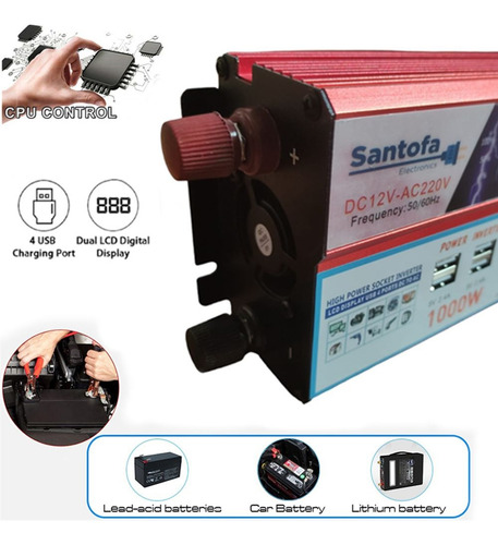 Inversor De Corriente 12v A 220v 1000w 4 Usb 3 Sockets Panta