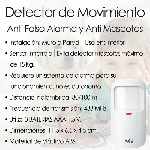 Imagen 2 de 10 de Sensor Movimiento Antimascotas Antifalsa Detector Pir Infrarrojo Inalambrico Sistema Seguridad Alarma Casa Negocio