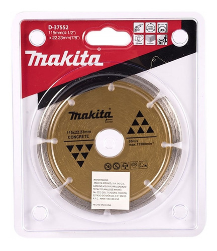 Disco Segmentado P Concreto 4 1/2  X 22.23 Mm Makita D-37552