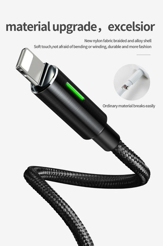 Cable Usb A Lightning Inteligente Con Luz Led Uso Rudo 1.2m