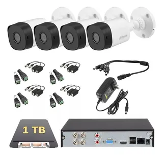 Kit Videovigilancia Dahua 4 Cámaras Bala B1A21 2MP + Hdd 1tb + Baluns + Accesorios - Kit Cctv KITDAH2MP4BPBAL1TB dvr Dahua DH-XVR1B04-I Circuito Cerrado