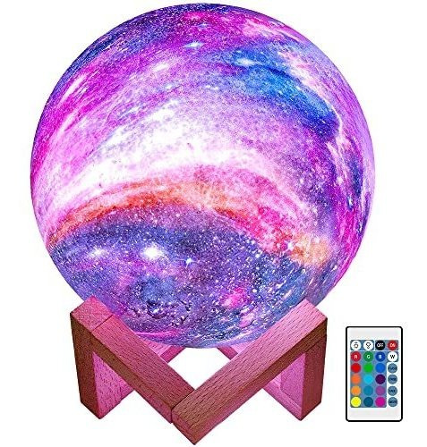 Lámpara De Luna Galaxia 16 Colores Led Control 3d Recargable