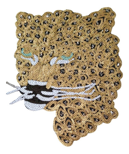 Aplique Bordado C/lentejuelas Y Mostacillas Leopardo 21x27cm