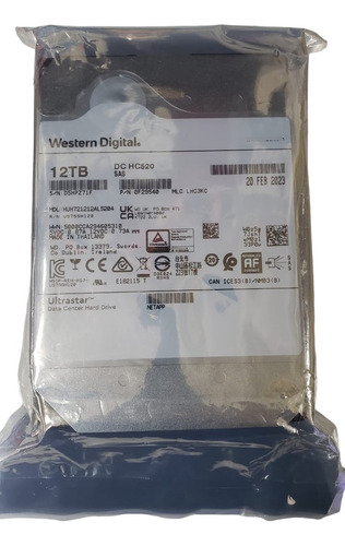 Disco duro interno Western Digital DC HC520  12TB negro y gris