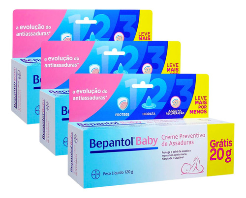 Kit 3x120g Bepantol Baby Creme Para Preveção De Assaduras