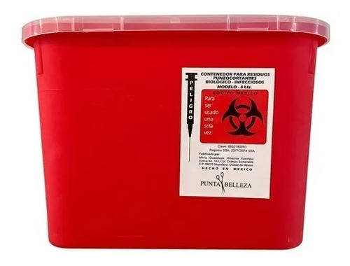 Bote Rojo Para Residuos Punzocortantes Rpbi 8.5 Lts