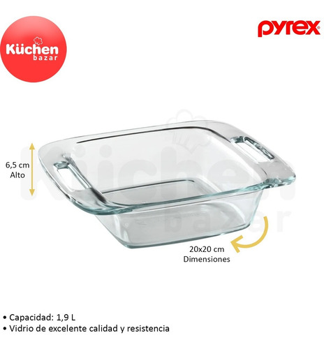 Imagen 2 de 8 de Asadera Fuente Pyrex Easy Grab De Vidrio 1,9 L Kuchen