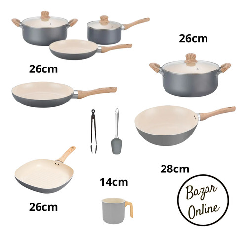 Set Hudson 12pz Olla Y Sarten 26cm Wok Bif Jar Antiadherente