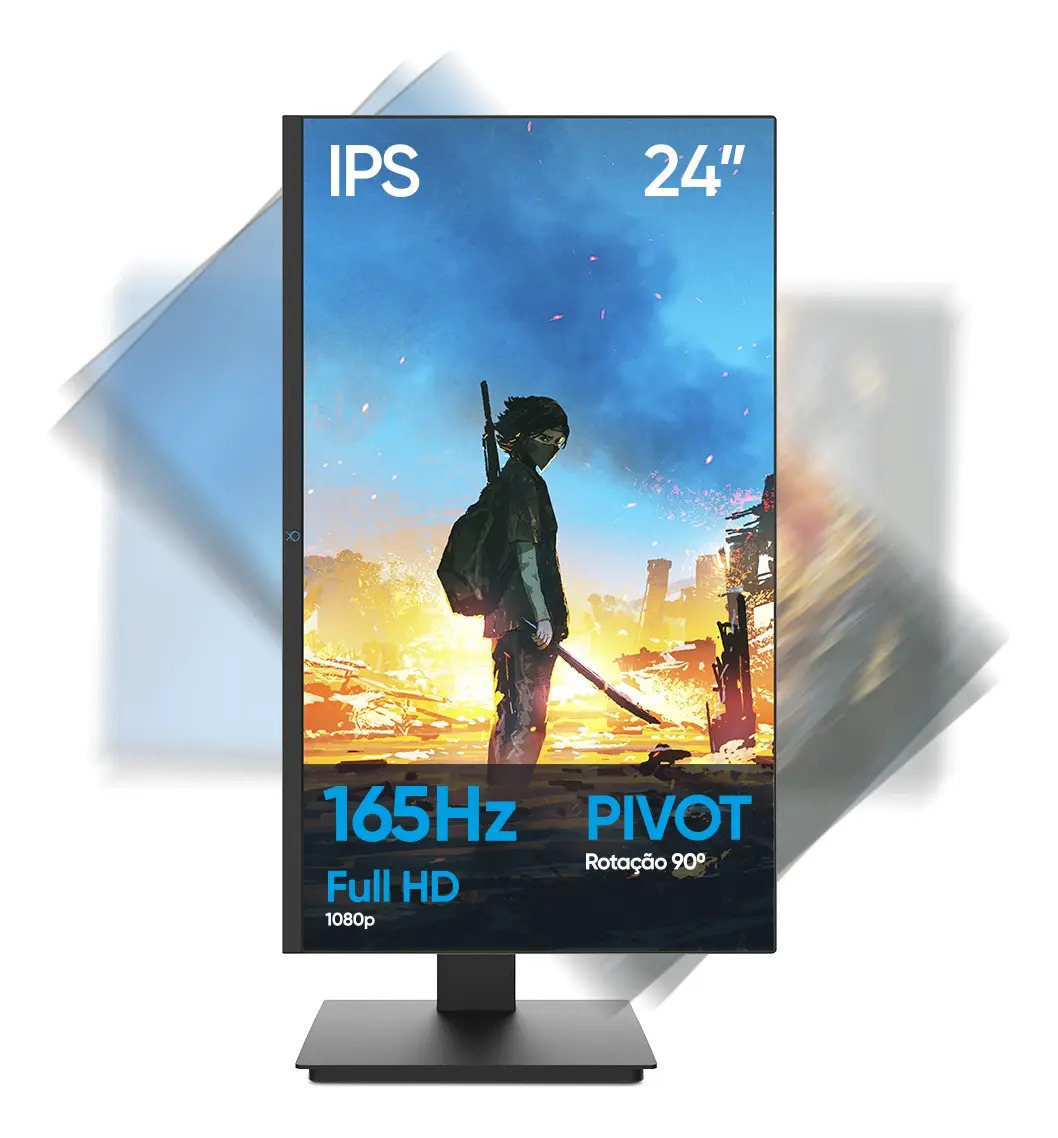 Monitor Gamer Pivot 24 Ox Órbita Ips Full Hd, 165hz, Hdmi Preto