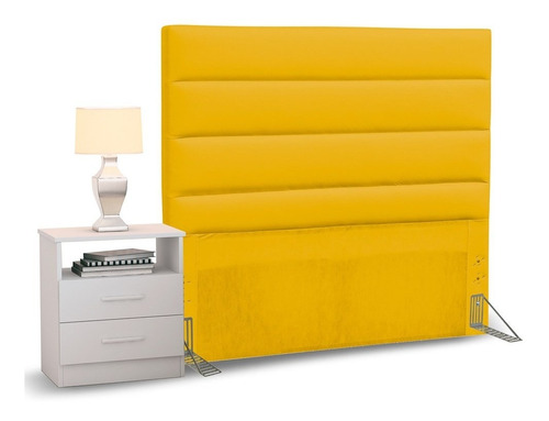 Cabeceira Cama Box Solteiro 90cm Greta Corano Amarelo C/ 1 Criado