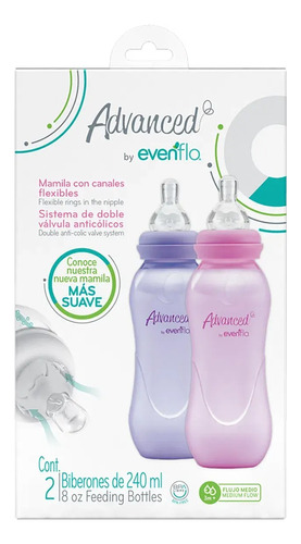 Combo Mamadera Advanced Evenflo Rosado 240 Ml Bebes