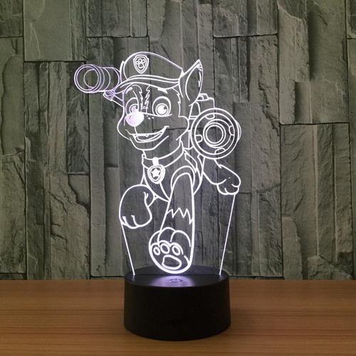 Lampara Ilusión 3d Paw Patrol Chasse Base Negra