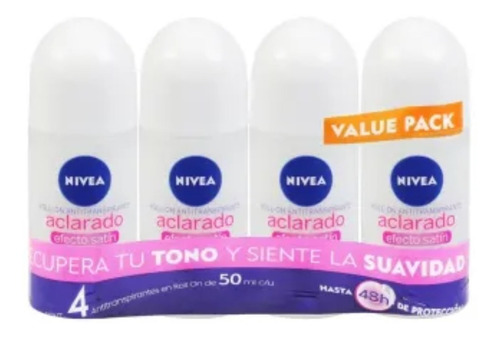 Antitranspirante En Roll On Nivea Aclarado Efecto Satín 4 Pz Fragancia Nivea