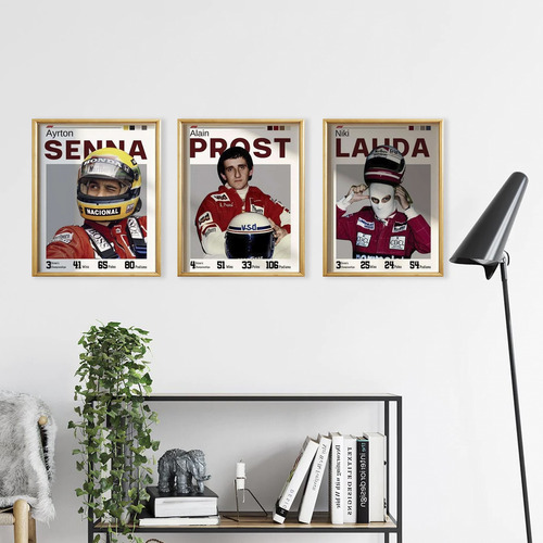 Set 3 Cuadros Formula 1 Senna Lauda Prost Marcos Madera
