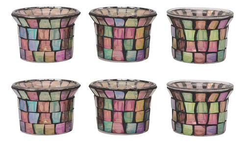 Candelabro De Vidrio Macizo, Portavelas De Mosaico, 6 Piezas