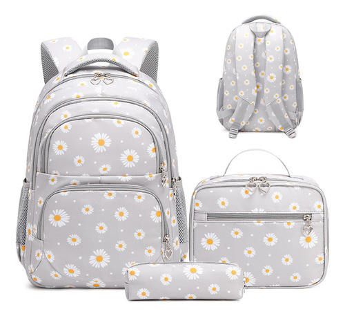 Kit De Mochila Escolar Impermeable Con Estampado De Flores P