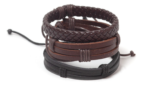 Juego De 3 Pulseras De Piel Para Hombre, Pulsera De Cuero