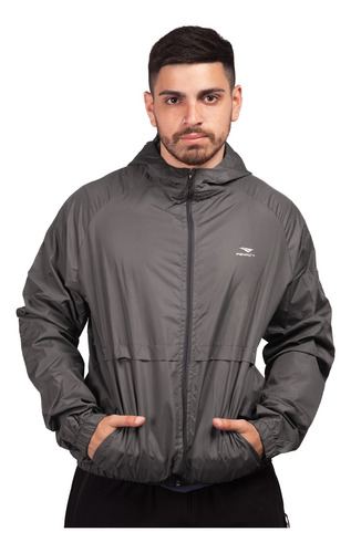 Campera Con Capucha Penalty Rompeviento Gris Hombre