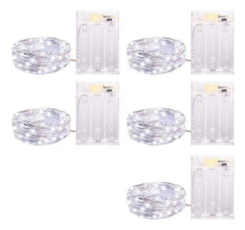 Juego De 5 Tiras De 20 Luces Led A Batería, Color Blanco Cál