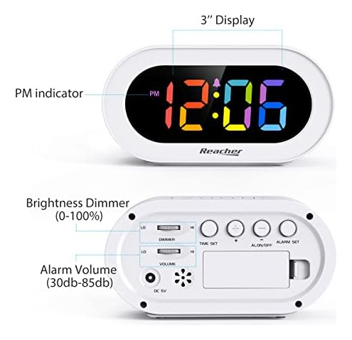Reacher Reloj Despertador Led Pequeño Y Colorido Con Función