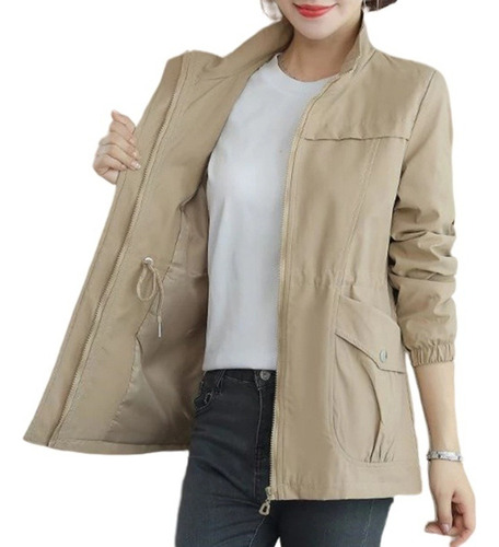 Gabardina Doble Capa Mujer Chaqueta Delgado Informal Otoño