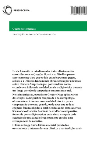 Questões homéricas, de Nagy, Gregory. Estudos Editorial Editora Perspectiva Ltda.,University of Texas Press, capa mole em português, 2021
