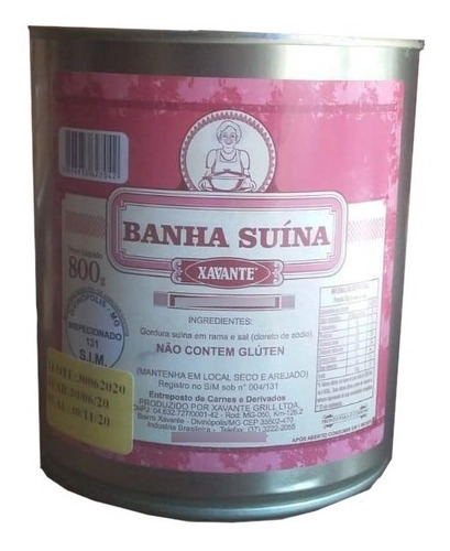 Banha Na Lata Xavante 800g / Gordura De Porco/ Banha Suína