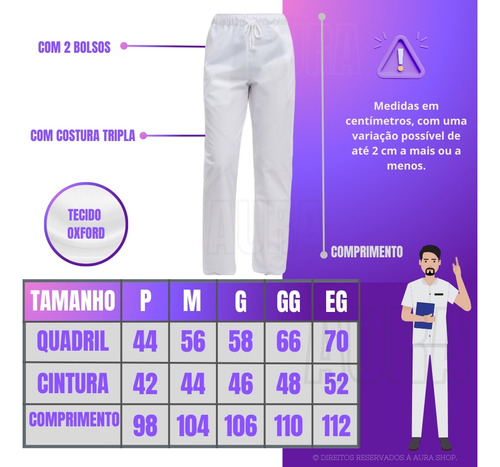 Calça Branca Oxford Enfermeiro Dentista Médico Saúde Hosp