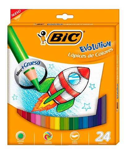Caja X 24 Lapices De Colores Bic Evolution Mina 4 Mm