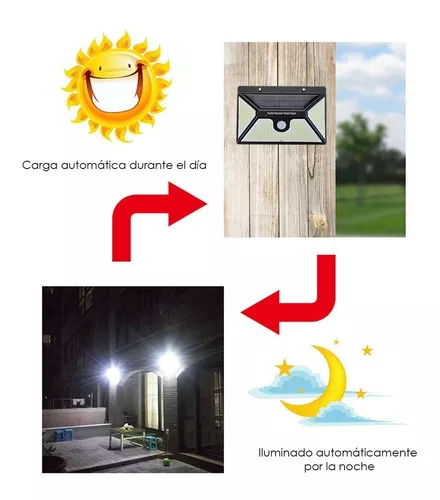 LAMPARA FOCO LUZ SOLAR 3 INTENSIDADES 100 LED CON SENSOR DE