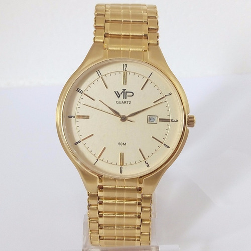Relógio Masculino Vip Mh303 Dourado Original Banhado A Ouro