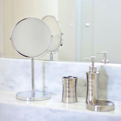 Espelho Grande 23 Cm Maquiagem De Mesa Dupla Face Aumenta2x