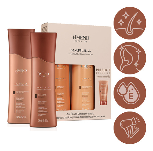  Kit Shampoo Mini Mascara Condicionador Marula Fabulous Amend