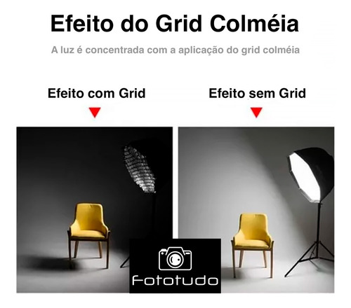 Difusor fotográfico softbox Fototudo FT-8055 diâmetro 55cm do 15cm x 43cm branco com interior prateado