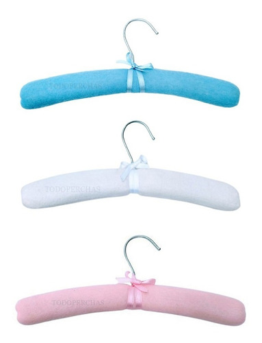 5 Perchas De Madera Forradas Niño Bebe Rosa Blanco Celeste