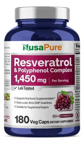 Nusapure Resveratrol Polifenol 1450 Mg 180 Cáps Vegano