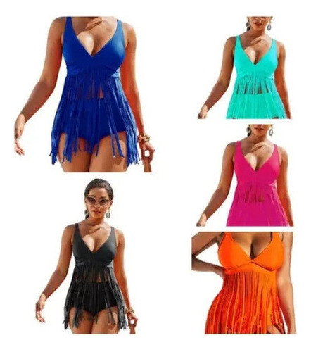 Bañador De Mujer Con Falda Tankini Con Flecos