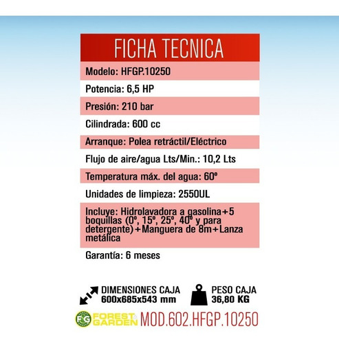 Imagen 2 de 3 de Hidrolavadora Naftera A Explosion Forest 210 Bar 6.5hp + Acc