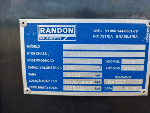 Imagem 2 de 14 de Carreta Basculante Randon Ano 2016 Caçamba 45 3 Eixos