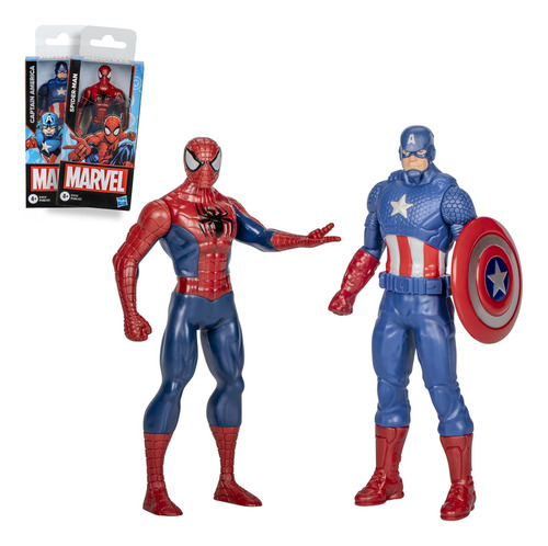 Kit 2 Bonecos Marvel Basics Homem Aranha & Capitão América