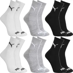 Kit 6 Pares Meias Puma Algodão Cano Médio Alto Atoalhado 2 Pretas, 2 Cinzas E 2 Brancas Gg - 44 A 46 - R$ 54,99